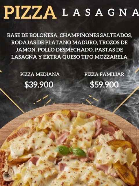 Pizza lasagna con jamón, plátano maduro y queso mozzarella